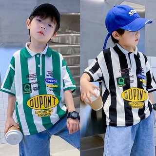 AB439 - Áo polo bé trai sọc dọc sz 110-160, áo thun cho bé hoạ tiết thể thao