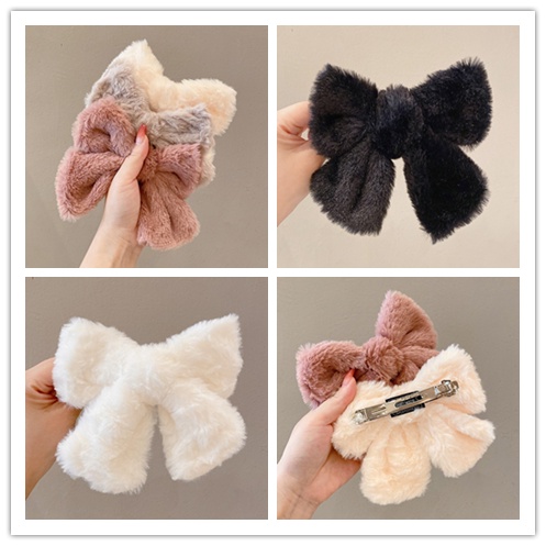 Kẹp Tóc Hình Nơ Lưng Phủ Lông Ngọt Ngào Xinh Xắn Cho Nữ