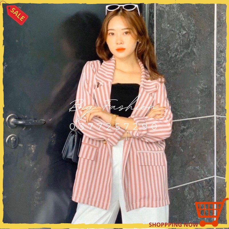 Áo Khoác Vest Áo Blazer Kẻ Sọc Hồng Phối Túi Lớn Thiết Kế Freesize Thoải Mái Trẻ Trung Cao Cấp Công Sở Big Fashion | BigBuy360 - bigbuy360.vn