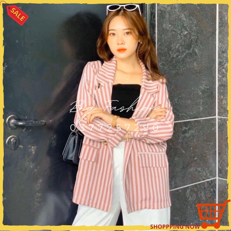 Áo Khoác Vest Áo Blazer Kẻ Sọc Hồng Phối Túi Lớn Thiết Kế Freesize Thoải Mái Trẻ Trung Cao Cấp Công Sở Big Fashion