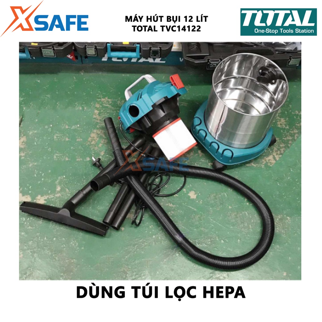 Máy hút bụi Total TVC14122 Máy hút bụi cầm tay Công suất 800W, bình chứa bụi 12 lít, lưu lượng khí 1,7 m³/phút