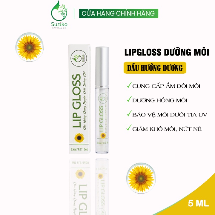 Lip Gloss dầu olive SUZIKO nguyên chất dưỡng môi ẩm mịn tươi hồng 5ml