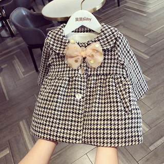 Áo dạ ziczac đính nơ cho bé gái