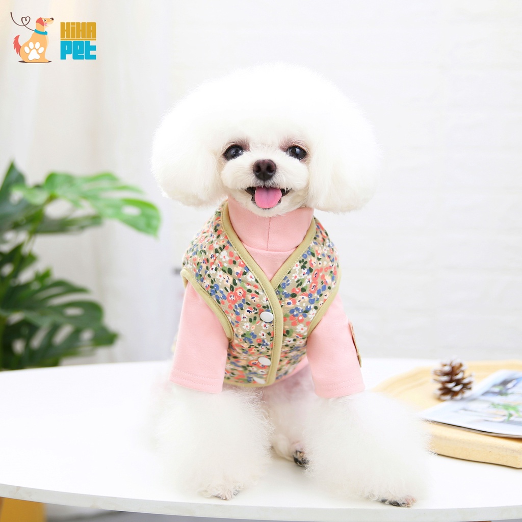 Áo Gile Hoa Nhí Cotton Thu Đông Chó Mèo Quần Áo Thú Cưng Cao Cấp Khoác Hihapet
