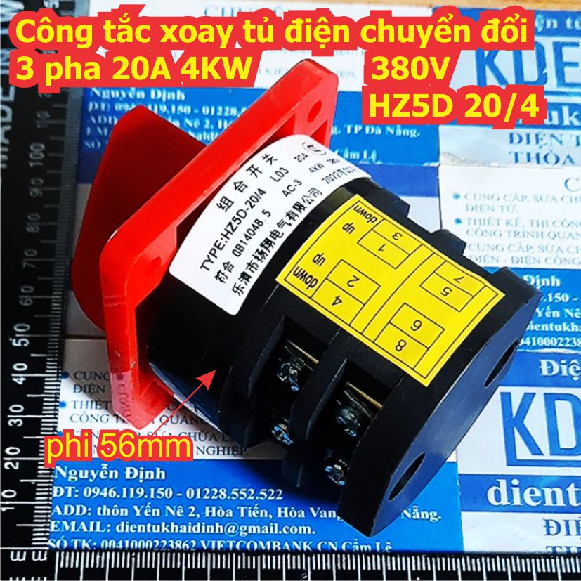 Công tắc xoay tủ điện chuyển đổi 3 pha 20A 4KW 380V HZ5D 20/4 kde2525