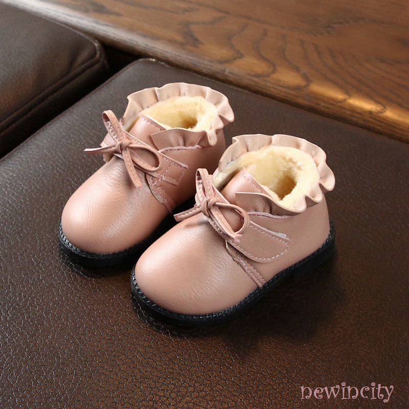 Giày Bốt Da Phối Nơ Xinh Xắn Cho Bé Gái