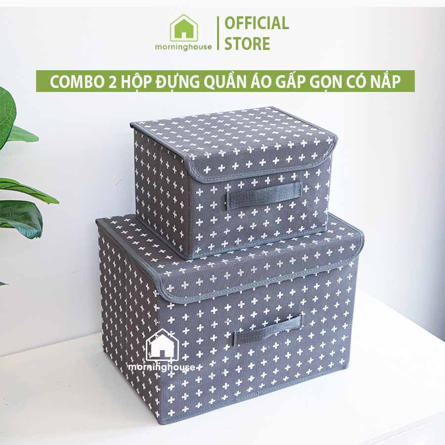 Combo 2 hộp đựng đồ gấp gọn Morning House - Màu Xám Chữ Thập