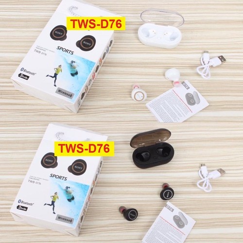 Tai nghe bluetooth Sony TWS D76 cao cấp kiểu airpod 2 tai nhét có dock sạc | BigBuy360 - bigbuy360.vn