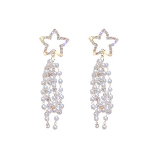 Pentagram Europe And America Exaggerated Long Pearl Tassel Female Temperament Earrings