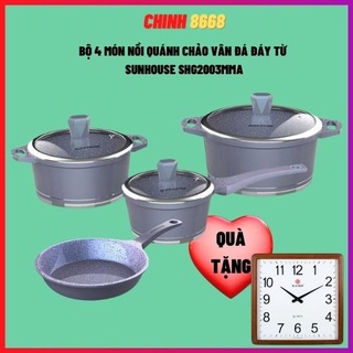 Bộ 4 MÓN NỒI, QUẢNH VÀ CHẢO VÂN ĐÁ ĐÁY TỪ SUNHOUSE SHG2003MMA