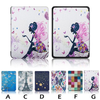 Ốp lưng da nắp lật siêu mỏng in họa tiết có khóa nam châm dành cho Amazon Kindle Paperwhite 4 2018