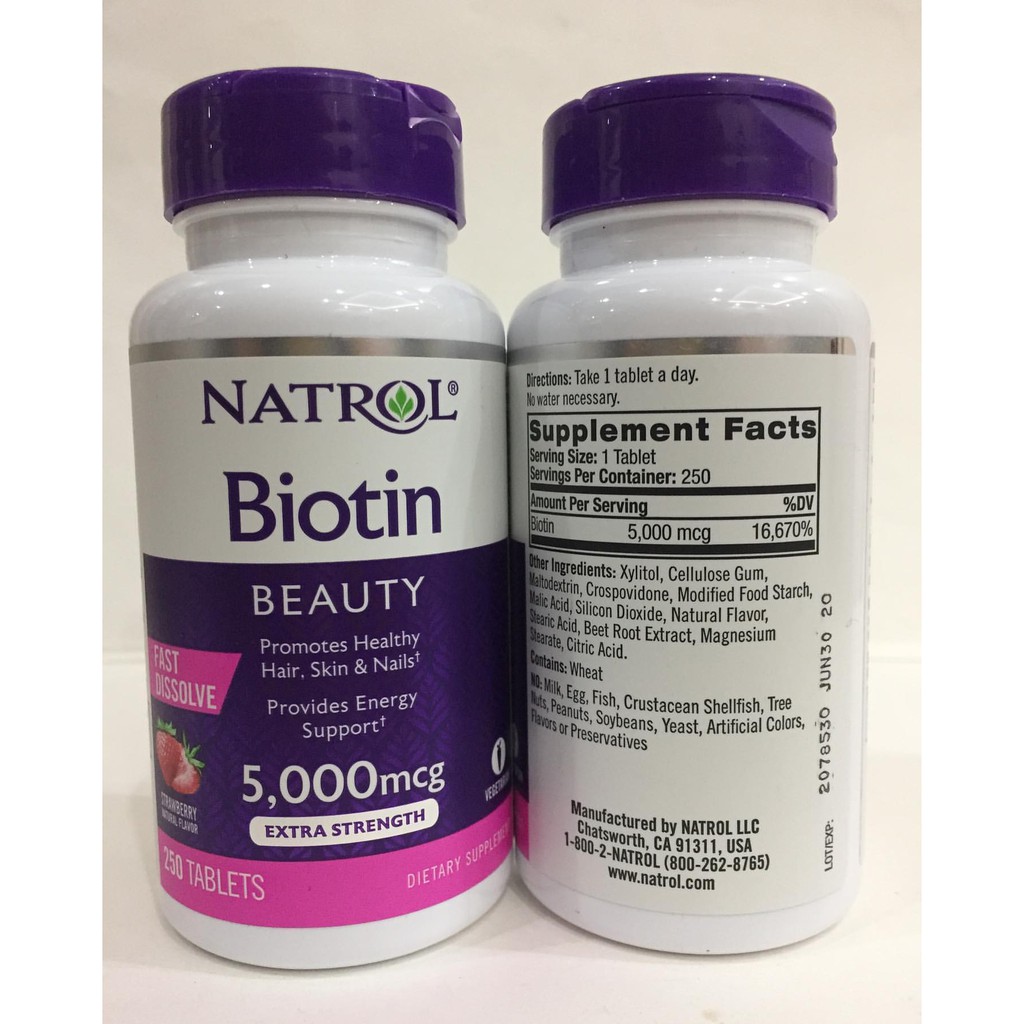 NATROL BIOTIN đẹp da móng mọc tóc hair skin nails nail biotin burst neocell beauty burst 10000mcg 100v