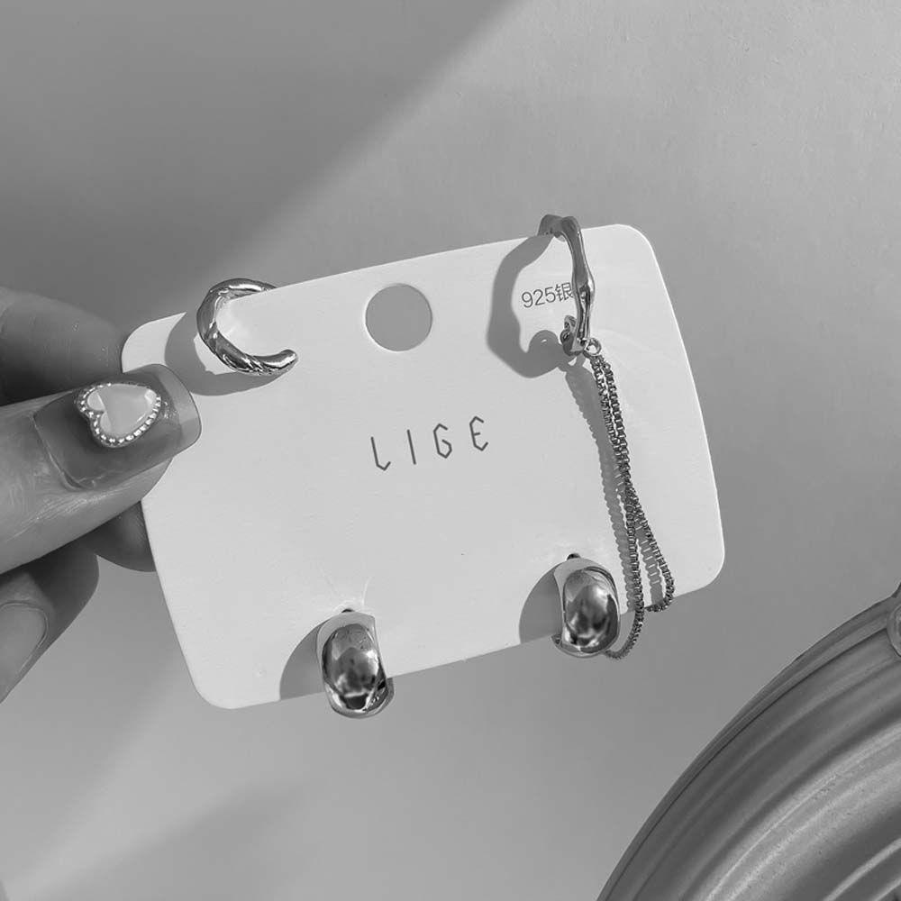 LILYES Bông Tai Kim Loại Không Đối Xứng Phong Cách Punk Hàn Quốc Cho Nữ