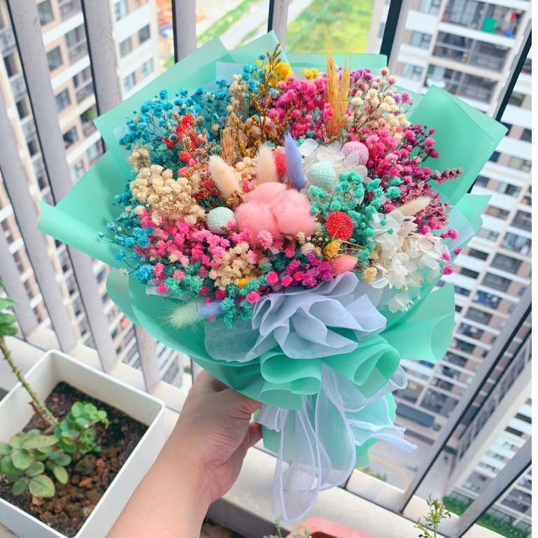 Set Hộp quà tặng bó hoa baby mix màu đa dạng mẫu hoa khô phong cách mới