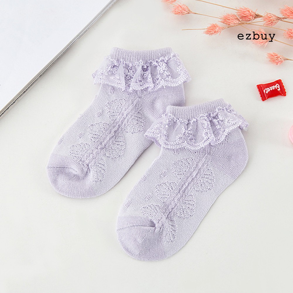 Tất Cotton Phối Ren Thoáng Khí Màu Trơn Dễ Thương Cho Bé Gái