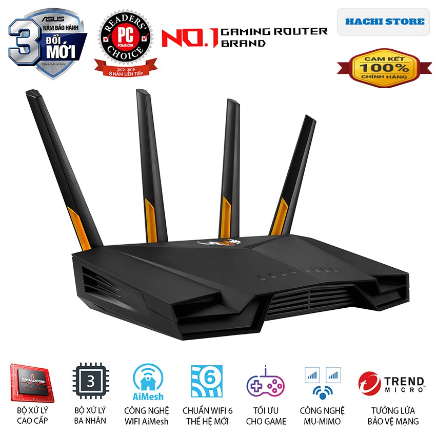 Bộ phát Wifi 6 Gaming ASUS  AX3000 Băng Tần Kép TUF-AX3000 - Hàng Chính Hãng