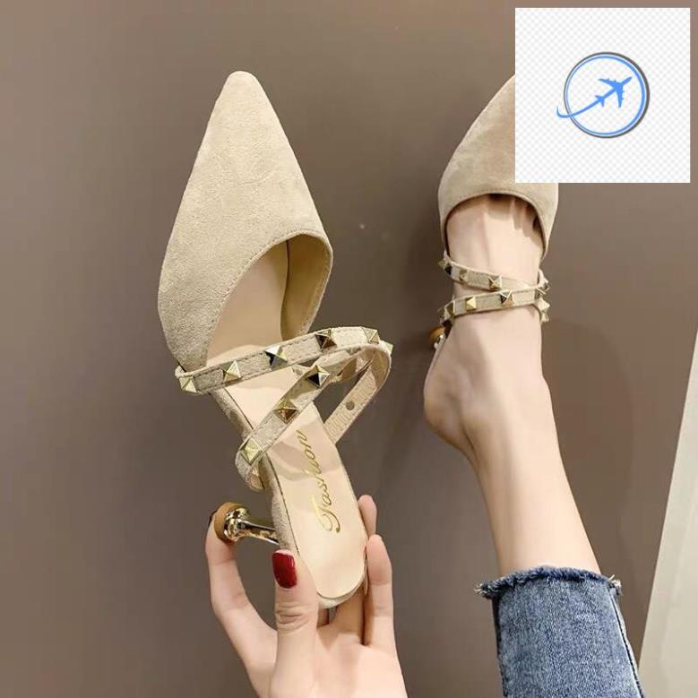 Sục da lộn mũi nhọn quai chéo tán đinh gót nhọn 6cm 🌺✅
