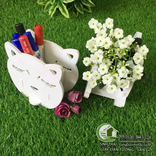 Hộp gỗ đựng bút, cắm hoa hình chú mèo