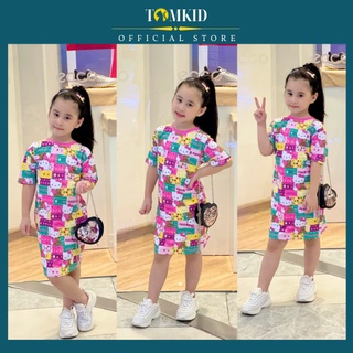 Đầm cho bé gái, set bé gái đầm suông chất thun lạnh 3D chính phẩm dày dặn co giãn thoáng mát 9-40kg Tomkids