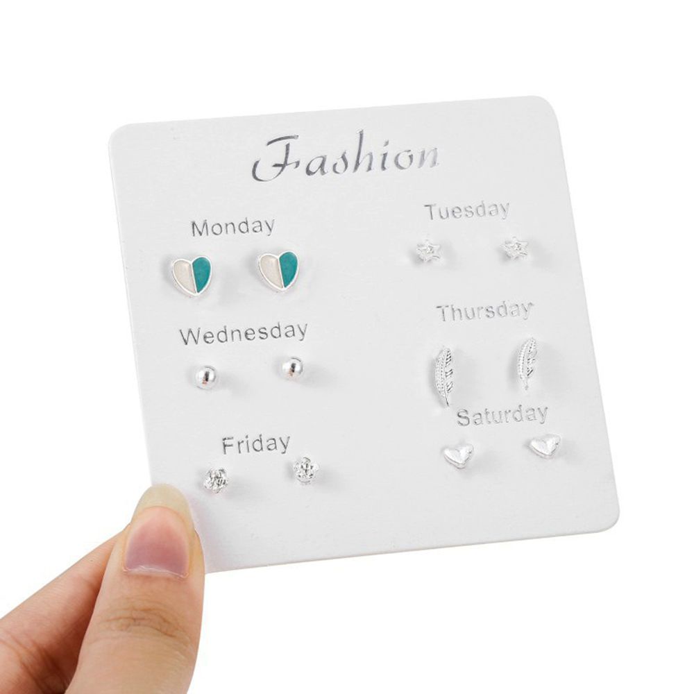 Bộ 6 đôi bông tai hình trái tim/ nơ/ hình học/ nơ thiết kế đơn giản thời trang cho nữ
