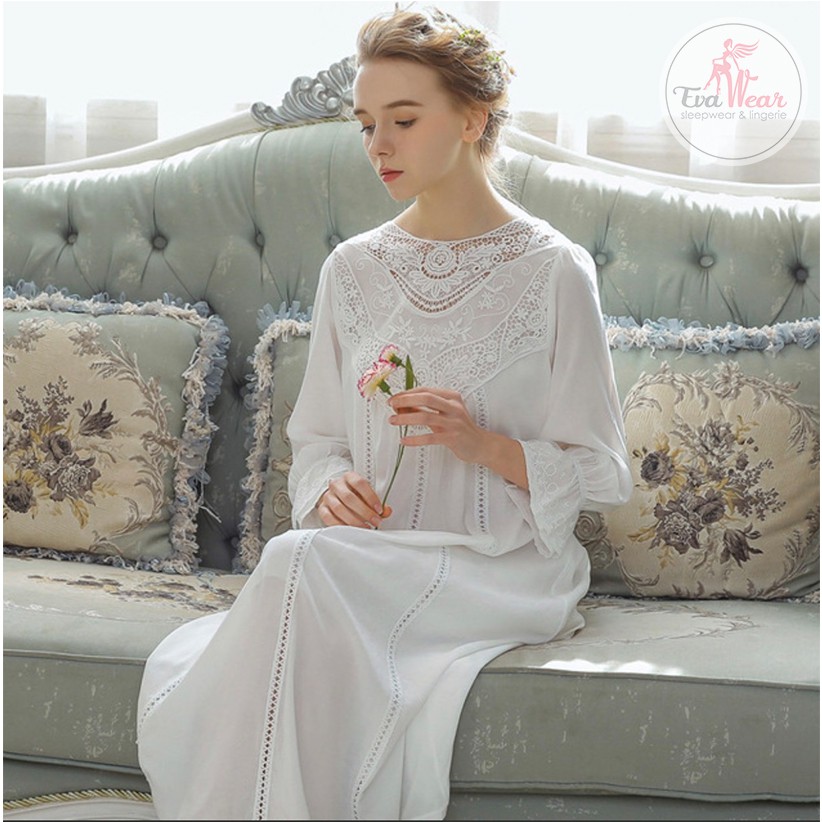 Đầm ngủ dài tay  2 lớp phong cách vintage