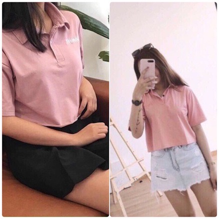 Áo croptop tay ngắn cổ bẻ thêu chữ Erroriel