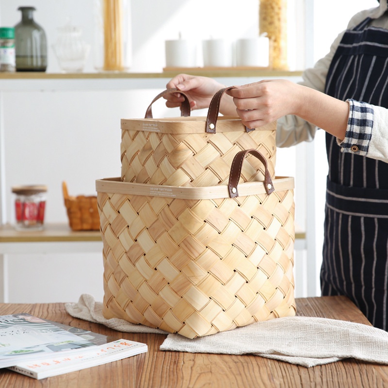 Giỏ Đựng Đồ Bằng Da PU Dệt Phong Cách Nhật Bản