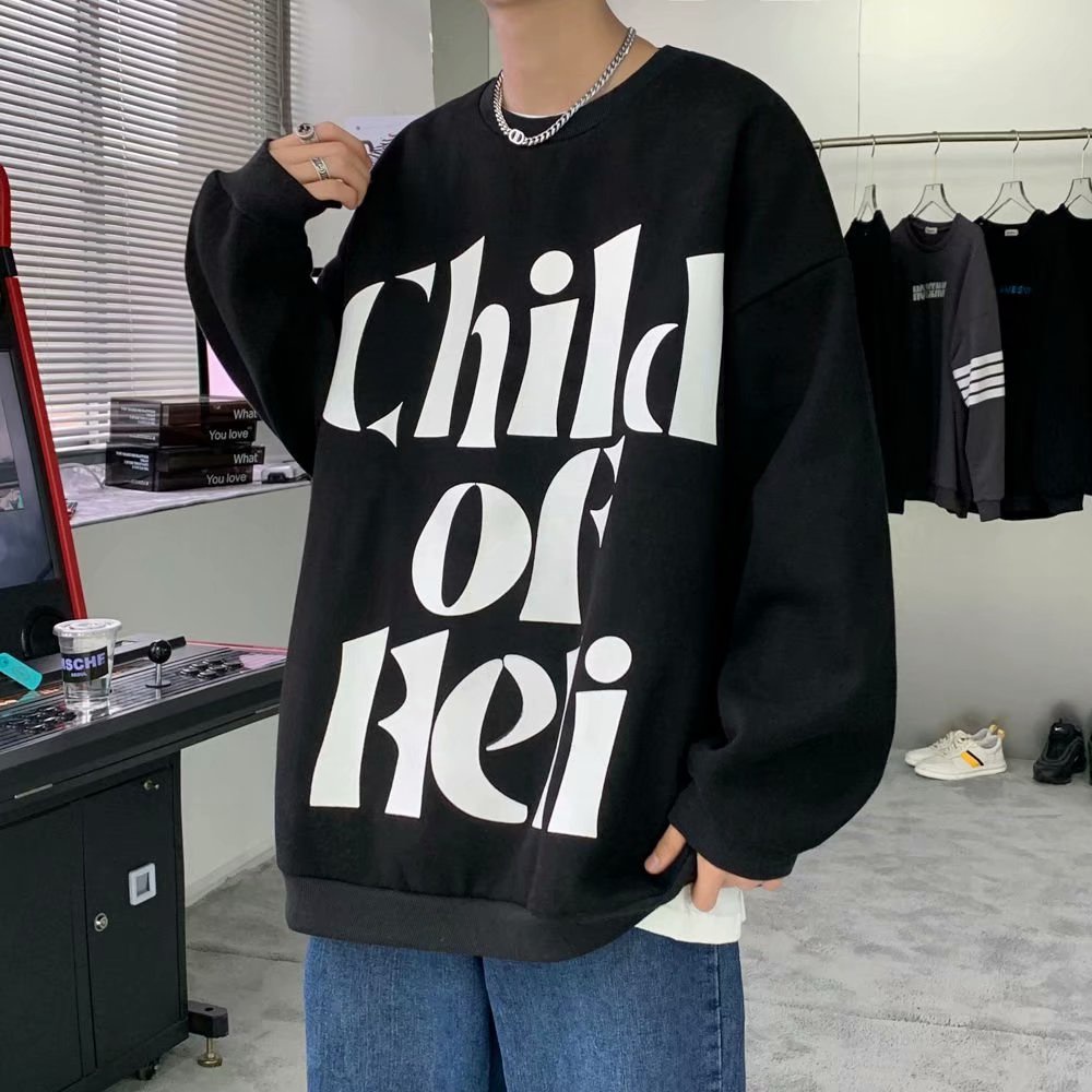 Áo sweater cổ tròn cỡ lớn phong cách Hồng Kông thời trang cá tính cho nam size M-8XL
