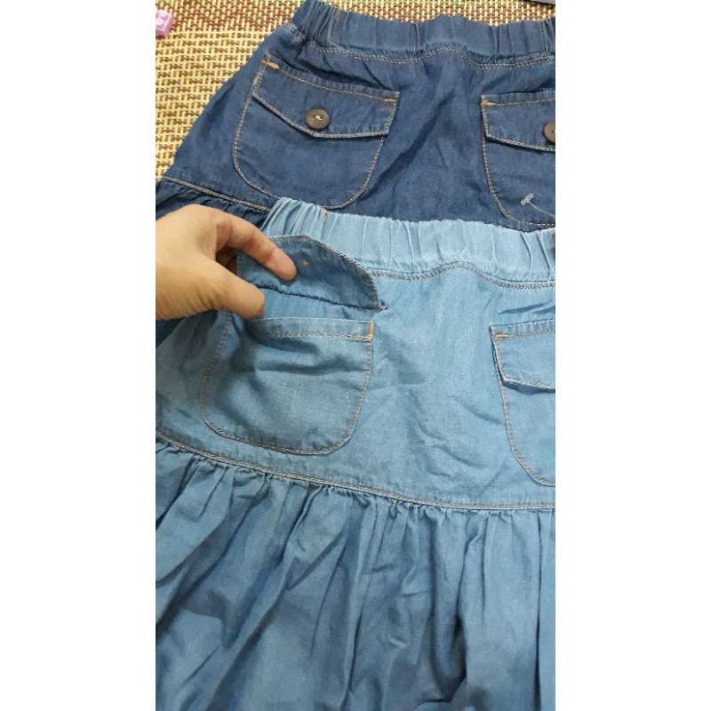 (mới về) Chân váy jeans vải bò giấy size đại cho bé 23-47kg