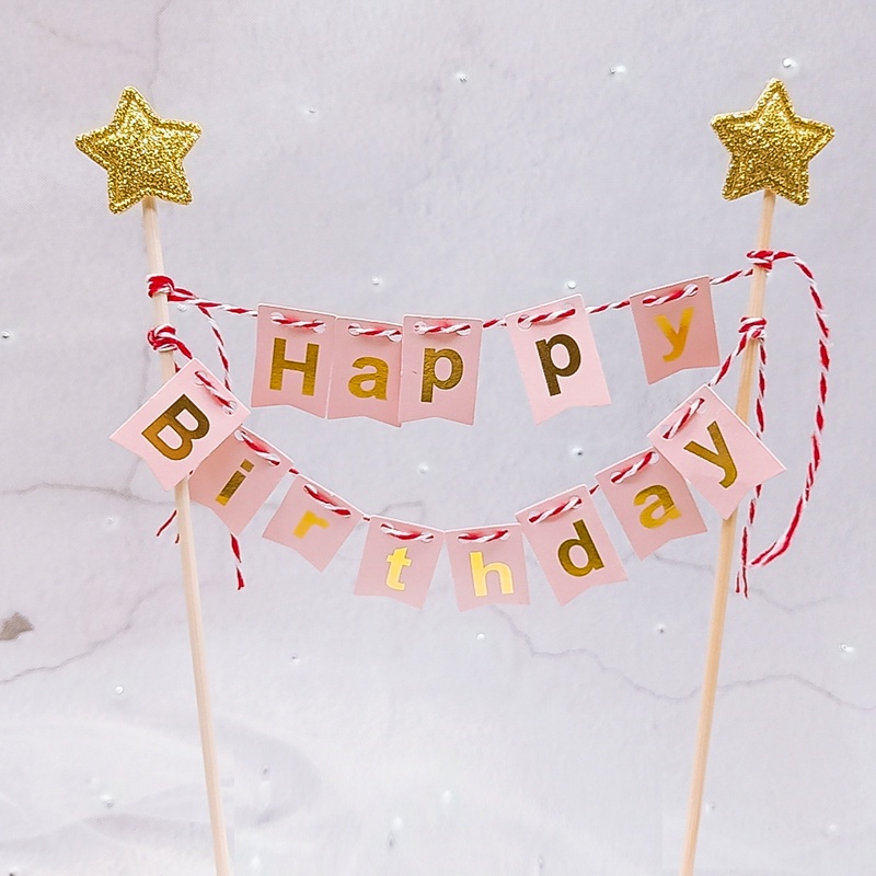 Bộ Phụ Kiện Trang Trí Bánh Kem Sinh Nhật Chữ Happy Birthday