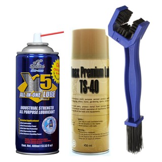 Bộ sản phẩm bôi trơn chống sét X5 400ml, chai vệ sinh sên TS-40 450ml và bàn chải vệ sinh sên 3D