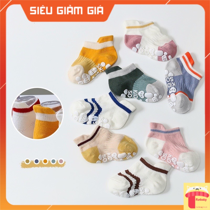 Tất chân cho bé 6m-8 tuổi, Set 5 đôi tất chống trượt cổ thấp cho bé trai và bé gái
