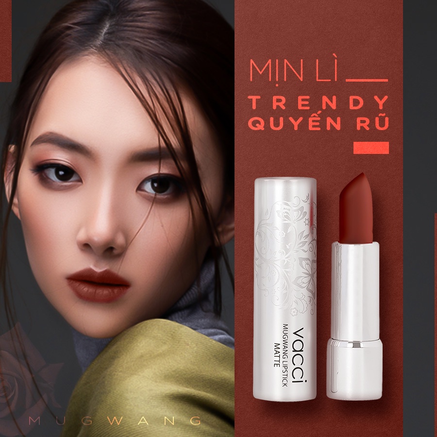 Son Nhung Lì Cao Cấp Vacci Mugwang Lipstick Matte - Màu chuẩn lì mềm mịn như nhung