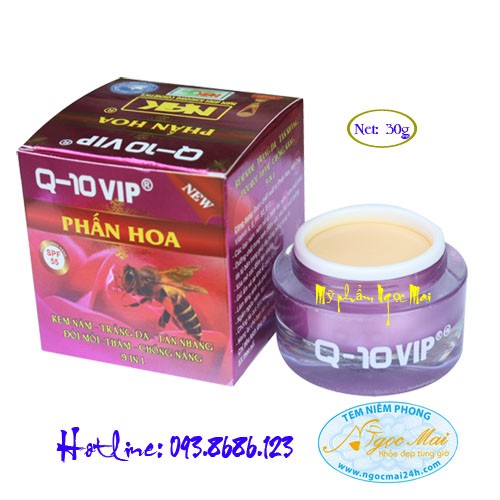 Kem Nám - Trắng Da - Tàn Nhang - Đồi Mồi - Thâm - Chống Nắng 9 in 1 Q-10 Phấn Hoa VIP (30g)