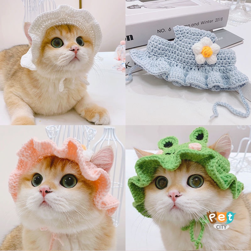 Mũ Dệt Kim Thủ Công Hình Ếch Dễ Thương Làm Phụ Kiện Chụp Ảnh Cho Thú Cưng