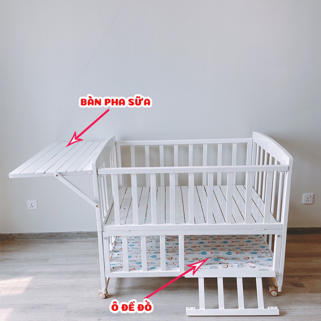 Giường cũi gỗ quế xuất khẩu đa năng 8 in 1 KIDSSUN siêu chịu lực bảo hành 24 tháng