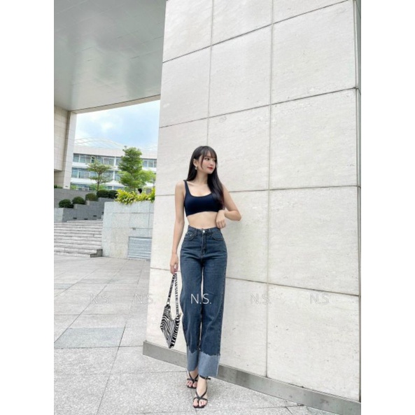 Quần jean suông gập gấu hàng L1