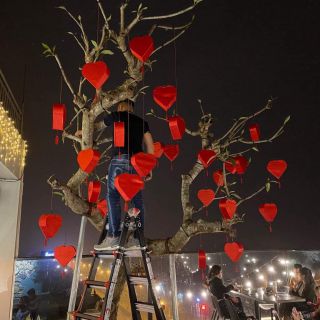 Đèn lồng trái tim trang trí Hội An 20cm CÓ sẵn