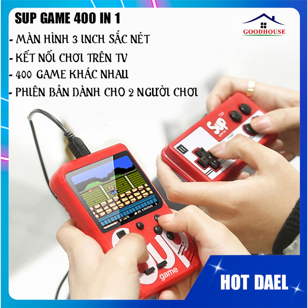 Máy chơi game cầm tay 4 nút SUP 400, cổ điển, loại nhỏ (chế độ 1 người và 2 người chơi)