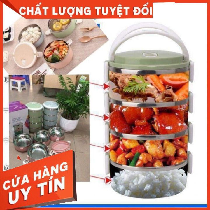 Cặp Lồng Cơm 4 Tầng - Cà Mên Giữ Nhiệt 4 Tầng Lúa Mạch