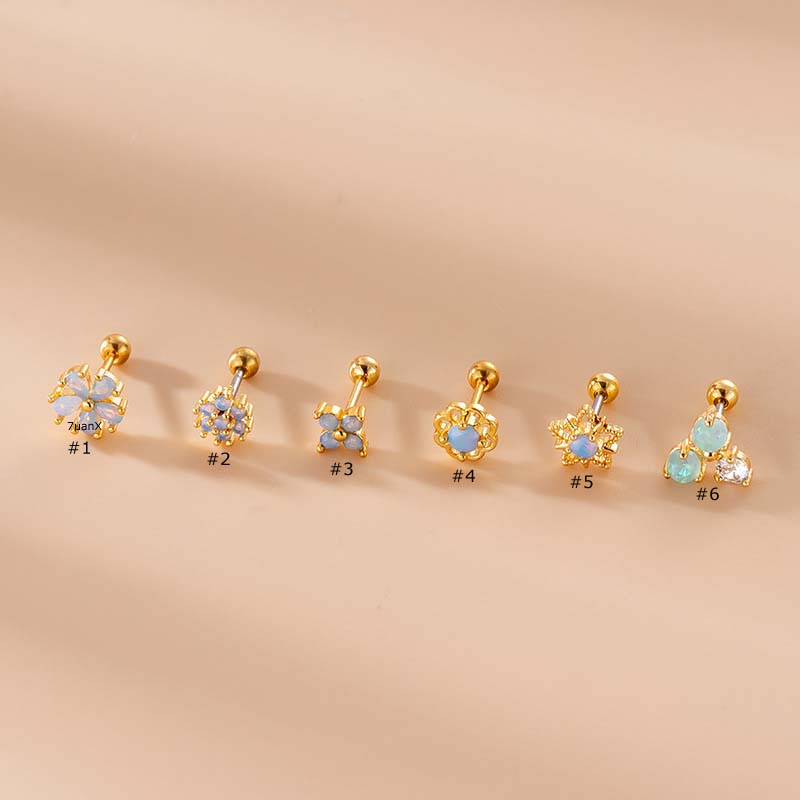 1 Khuyên Tai Pinna Helix Daith Tragus Bằng Thép Không Gỉ Đính Đá Opal