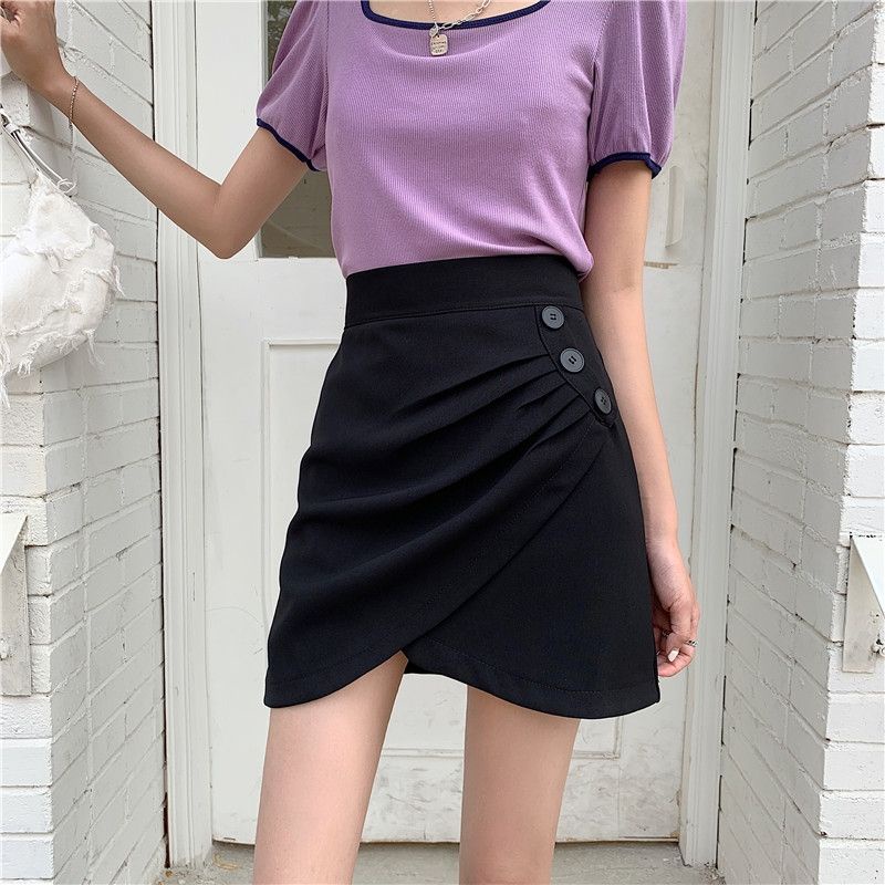 (BIG SIZE) chân váy nhún ngắn đính cúc có quần trong C115