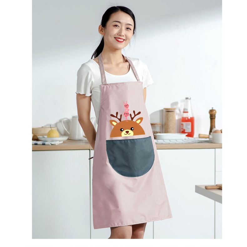 Tạp Dề Nữ Nam Chống Nước Chống Dâu Có Lau Tay Cạnh Sườn in Hình Dễ Thương