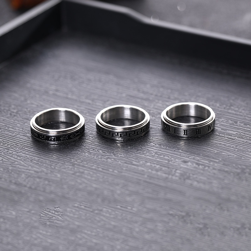 Trang Sức Bằng Thép Không Gỉ | Nhẫn Xoay Độc Đáo Thời Trang | Nhẫn Thép Titan Khắc Chữ Số La Mã