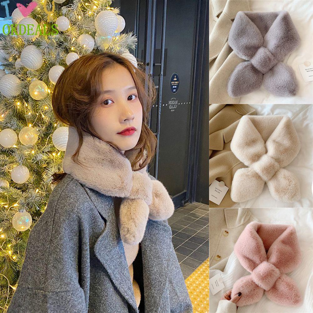 Khăn Choàng Cổ Bằng Lông Thỏ Giả Dày Dặn Màu Trơn Giữ Ấm Mùa Đông Màu Sắc Thanh Lịch Dành Cho Nữ