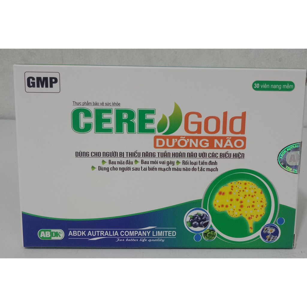 CERE DƯỠNG NÃO Gold  Quang Thịnh - Hộp 30 viên  – Dưỡng Não hết đau đầu, đau mỏi vai gáy, rối loạn tiền đình