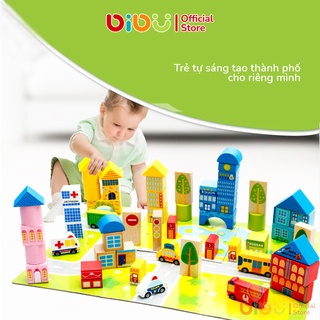Bộ đồ chơi xếp hình, mô hình gỗ thành phố 62 chi tiết bibu