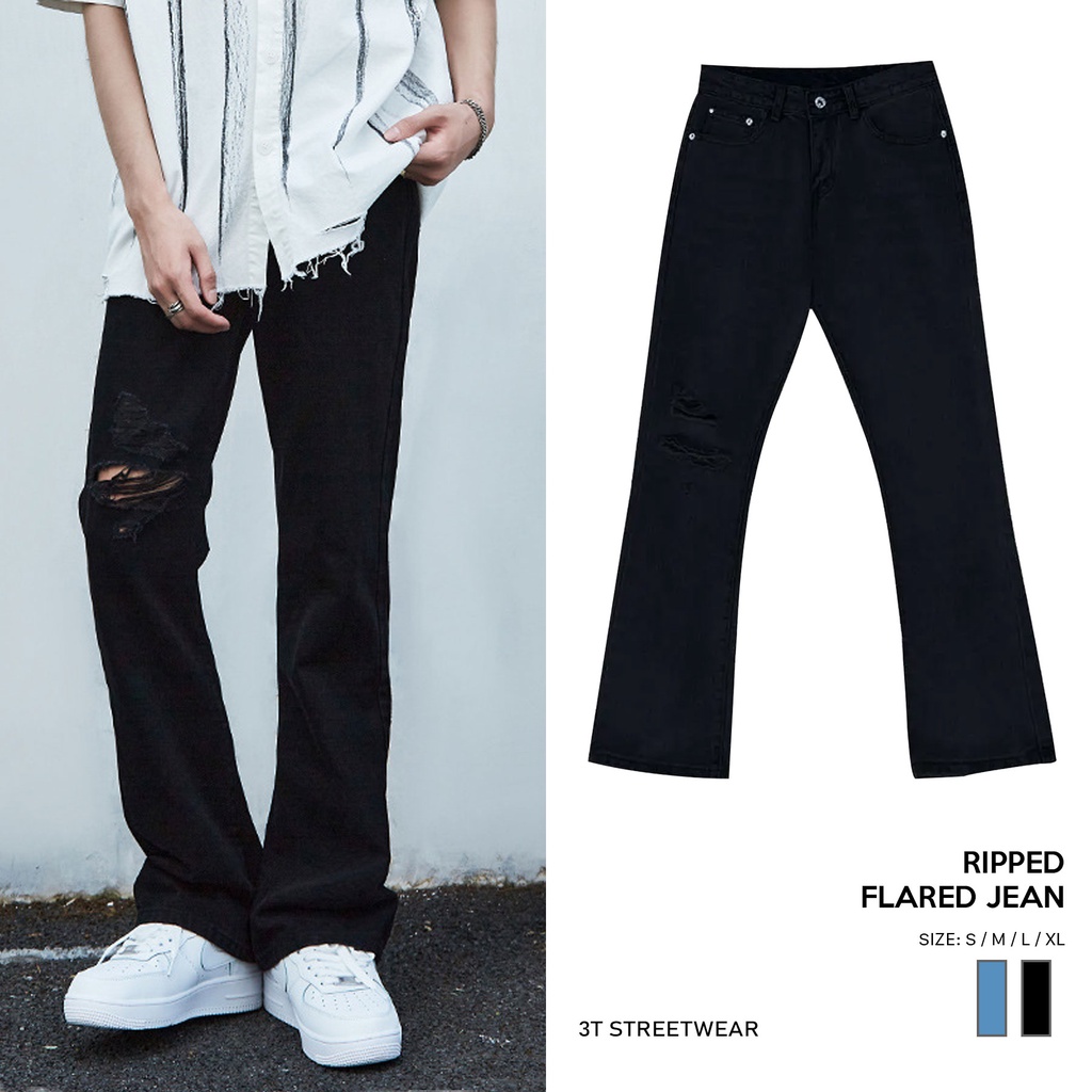 Quần Jean Nam Rách Gối Ống Loe | Ripped Flared Jean | 3T Streetwear