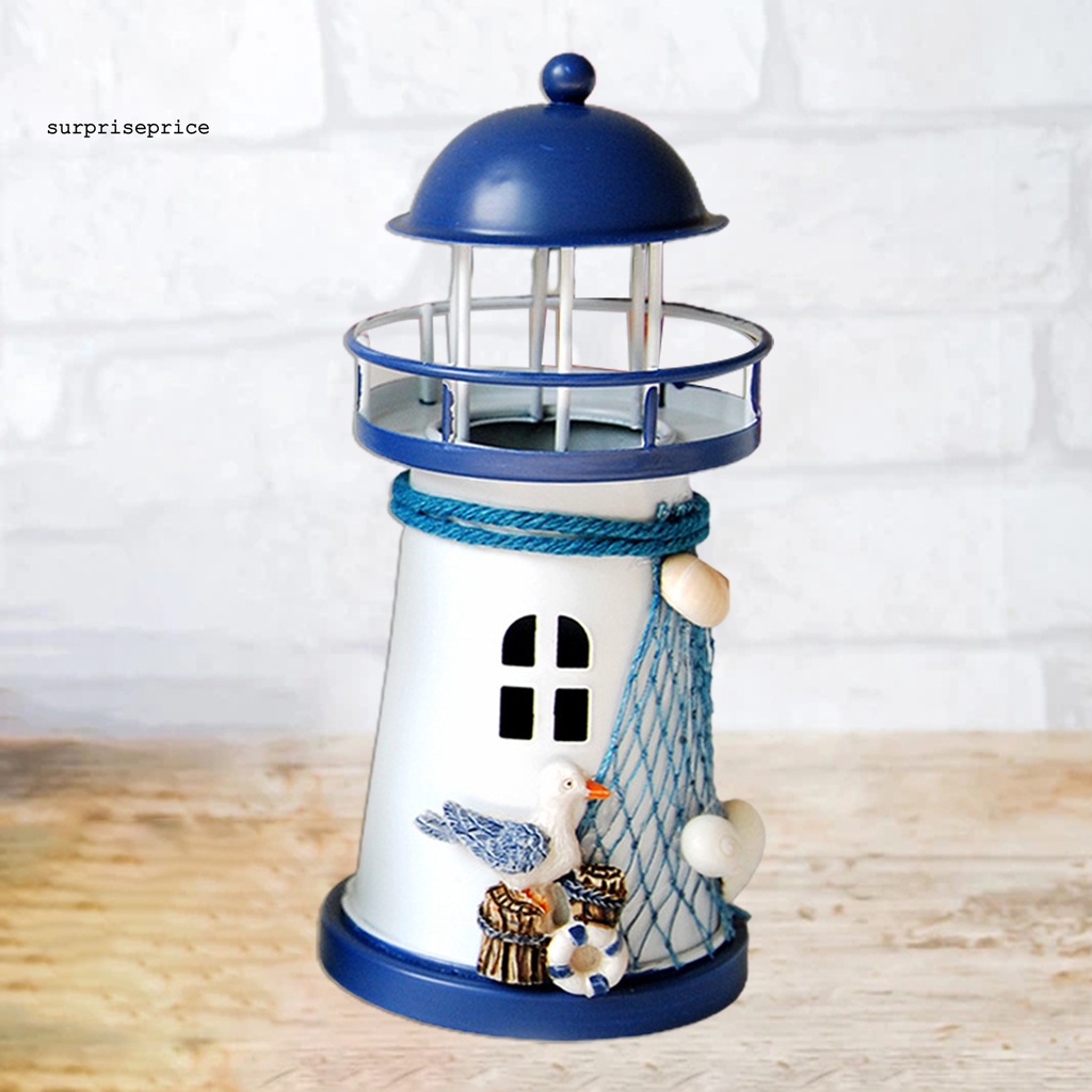 Mô Hình Ngọn Hải Đăng Bằng Sắt Có Đèn LED Độc Đáo Trang Trí Sân Vườn