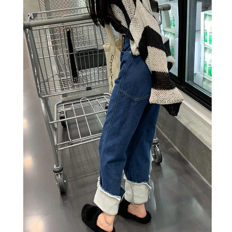 Quần Jeans nữ lưng cao xẻ ống thời trang Hàn